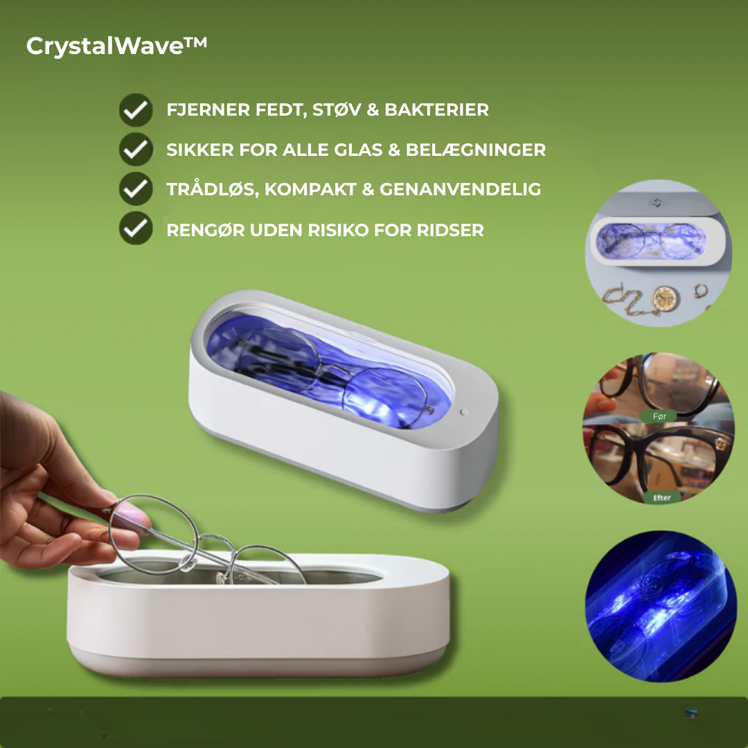 CrystalWave™ Cleaner | Få Krystalklare Briller på Sekunder – Helt Uden Anstrengelse